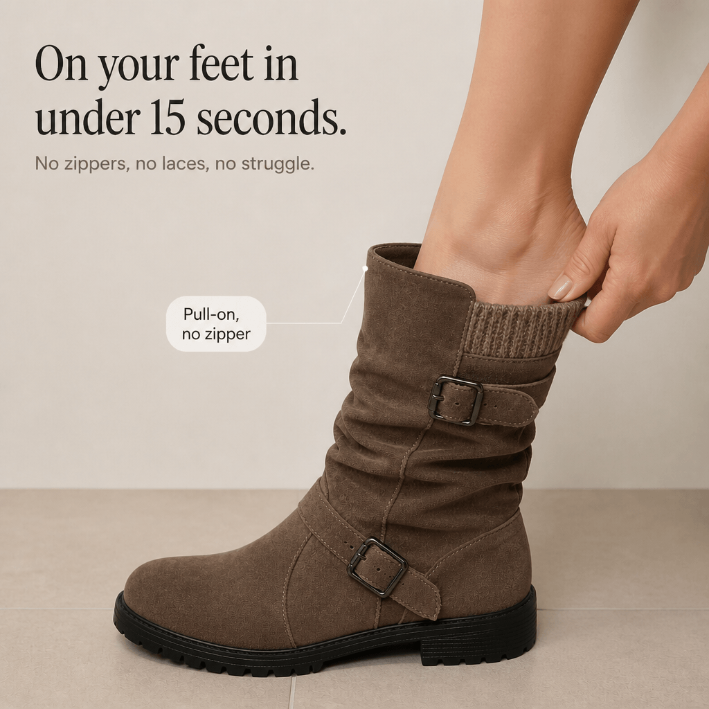Wearbella Slouchy Mid-Calf Boots with Adjustable Buckle Strap for Women