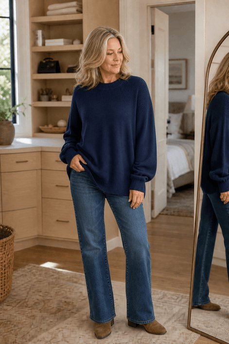 Women's Ribbed Dropped-Shoulder Oversized Knitted Jumper