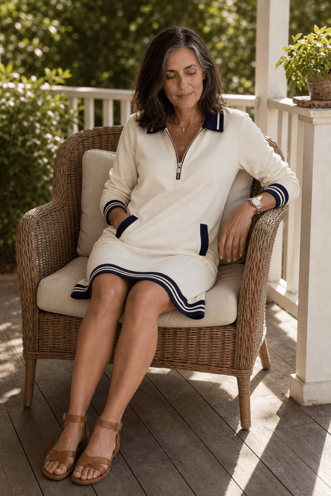 Women's Quarter-Zip Collared Knit Midi Dress with Pockets
