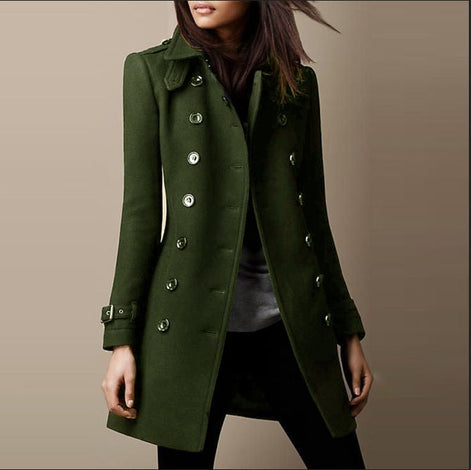 Janice Women's Double-Breasted Mid-Length Wool Blend Winter Coat