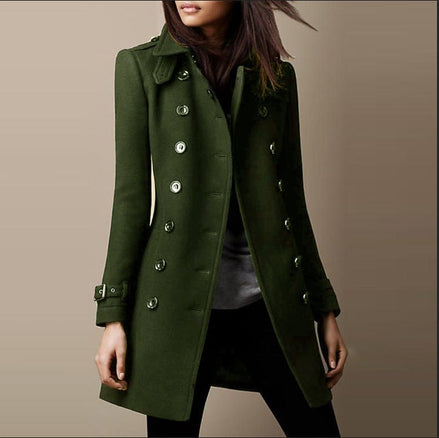 Janice Women's Double-Breasted Mid-Length Wool Blend Winter Coat