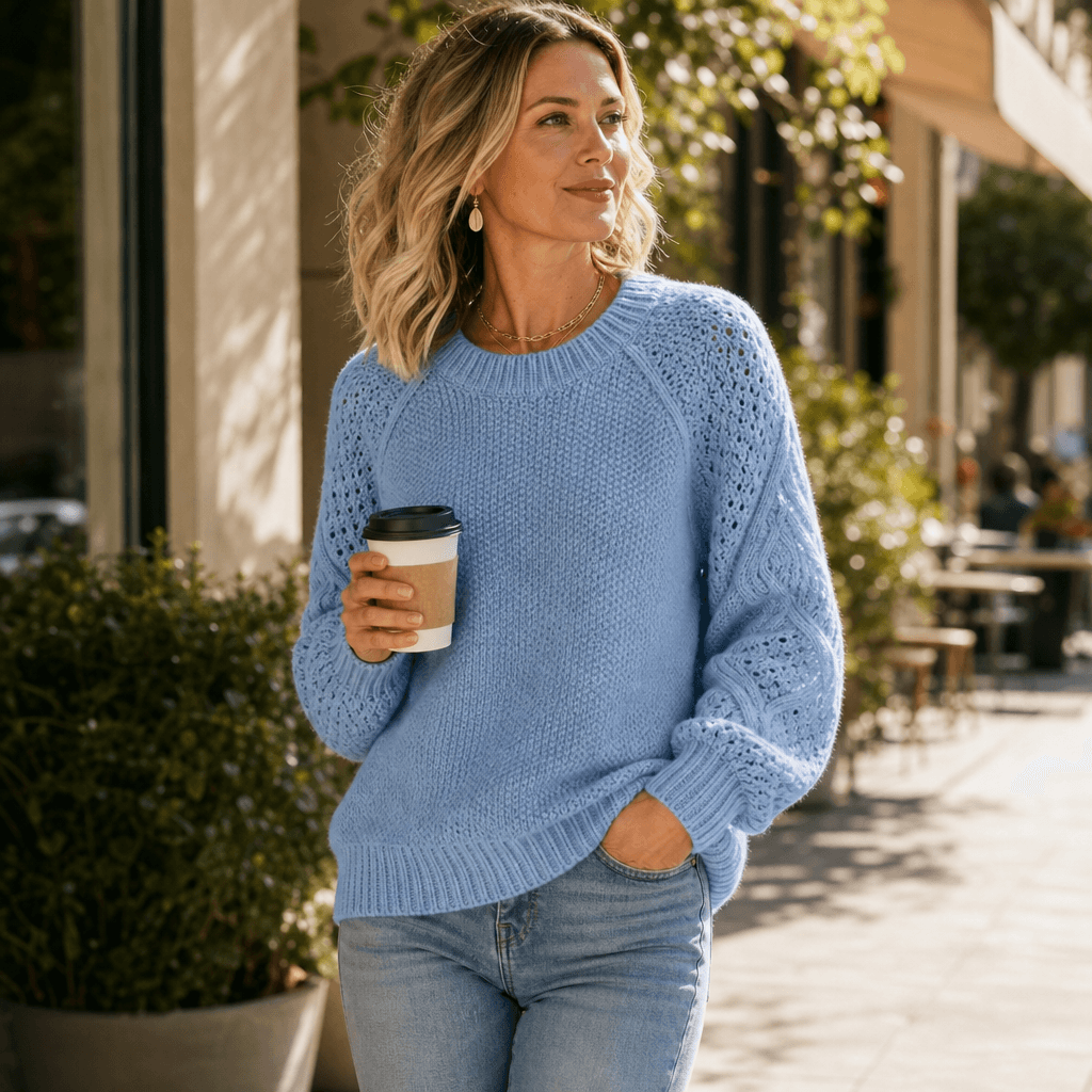 Petronella Open-Work Sleeve Cable Knit Jumper for Women