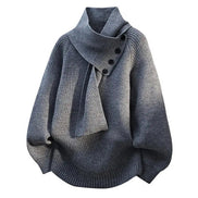 Women's Ribbed Knit Jumper with Draped Scarf-Neck Collar