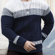 Men's Colour Block Cable-Knit Jumper with Crew Neck