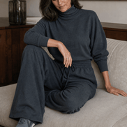 Women's Turtleneck Knitted Jumper and Wide-Leg Trousers Lounge Set
