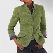 Women's Tailored Wool Blazer with Contrast Trim and Structured Fit