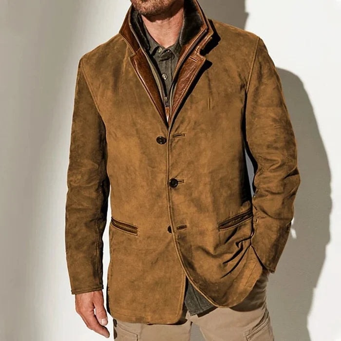 Men's Suede-Look Blazer-Style Jacket with Contrast Trim Collar