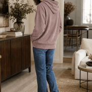 Ribbed Corduroy-Look Hoodie with Front Pocket for Women
