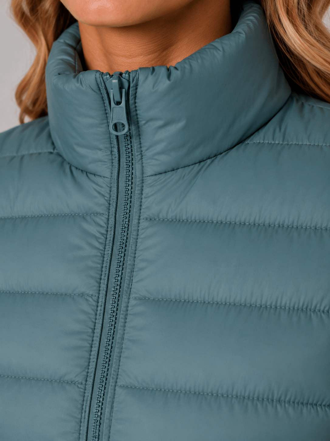 Slim Fit Lightweight Puffer Jacket with Stand Collar for Women