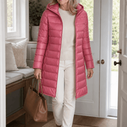 Women's Quilted Puffer Jacket with Detachable Hood and Packable Design