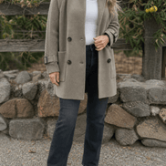 Cable-Knit Sleeve Double-Breasted Longline Coat for Women