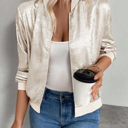 Nessa High-Neck Cropped Polyester Bomber Jacket for Women