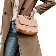 Women's Notch Lapel Double-Breasted Long Wool Winter Coat with Side Pockets