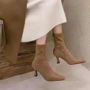Doris Pointed-Toe Sock Boots with Kitten Heel in Suede-Effect Fabric