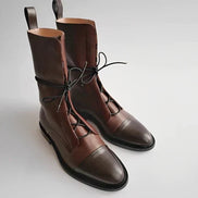 Tatum Lace-Up Cap Toe Heeled Boots in Calf-Length Leather