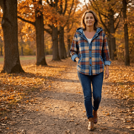 Weslyn Plaid Hooded Shacket with Denim Trim