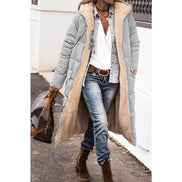 Women's Long Polyester Coat with Teddy Fleece Lining and Hood
