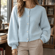 Oriane-Claire Fuzzy Knitted Cardigan for Women with Pearl Buttons