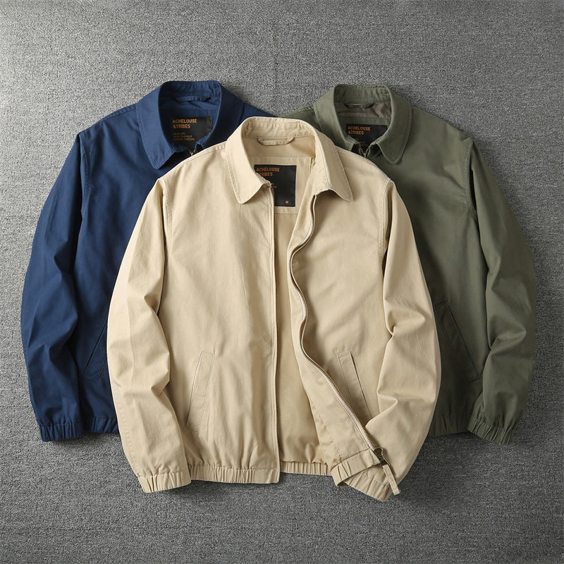 Cotton-Blend Harrington Jacket for Men with Zip Closure
