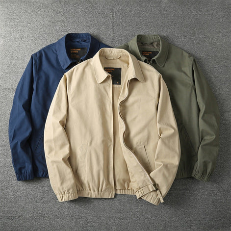 Cotton-Blend Harrington Jacket for Men with Zip Closure