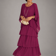 Tiered Chiffon Women's Maxi Dress with Flutter Sleeves and Layered Hem