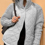 Quilted Puffer Jacket with Knitted Sleeves for Women