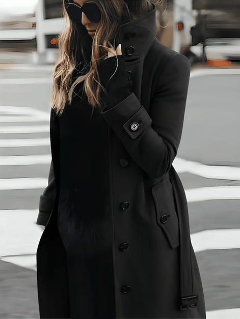 Sandra Belted High-Collar Trench Coat for Women in Woven Fabric