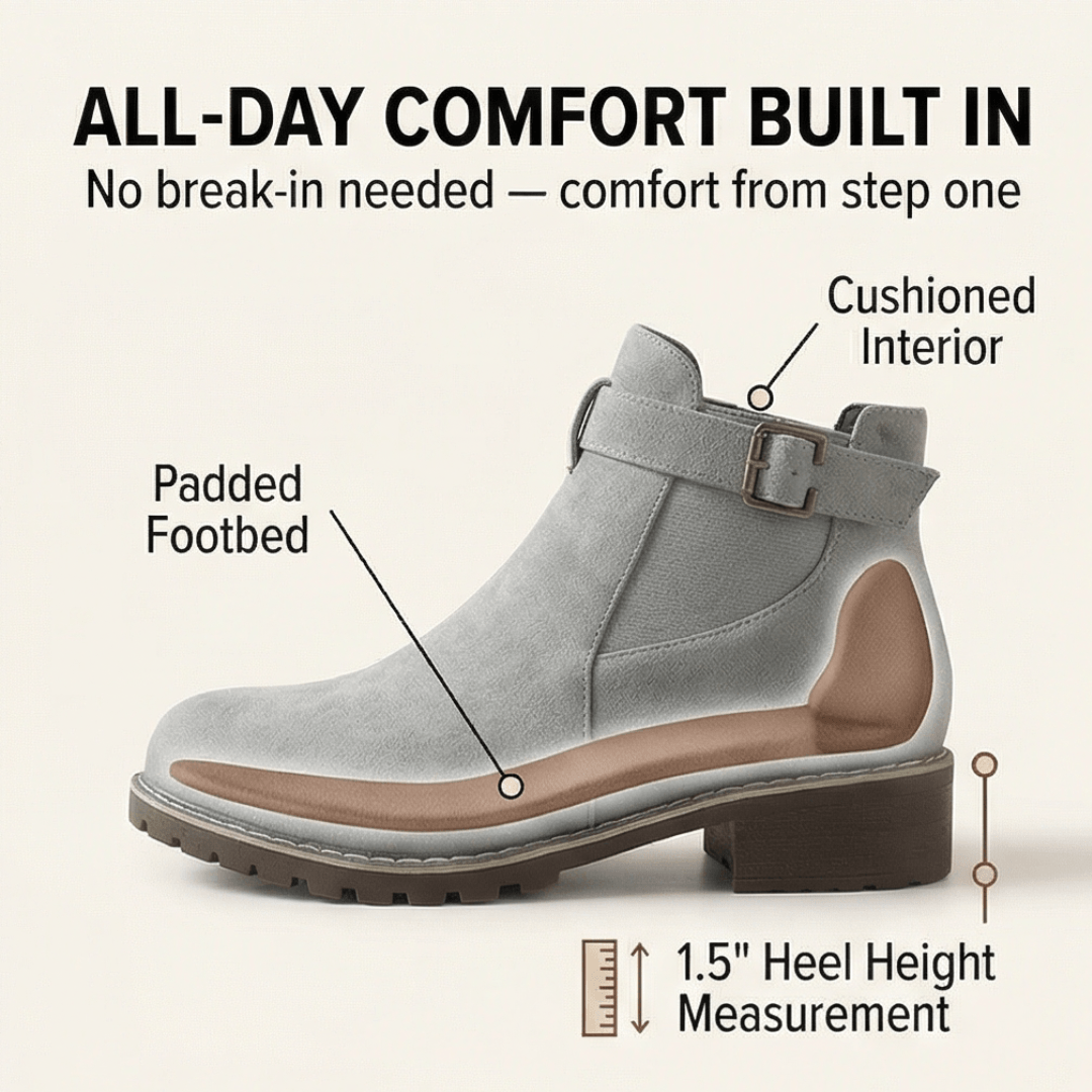 Women's Buckle Strap Ankle Boots with Chunky Lug Sole