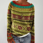 Women's Cotton Tree Print Knitted Jumper with Crew Neck