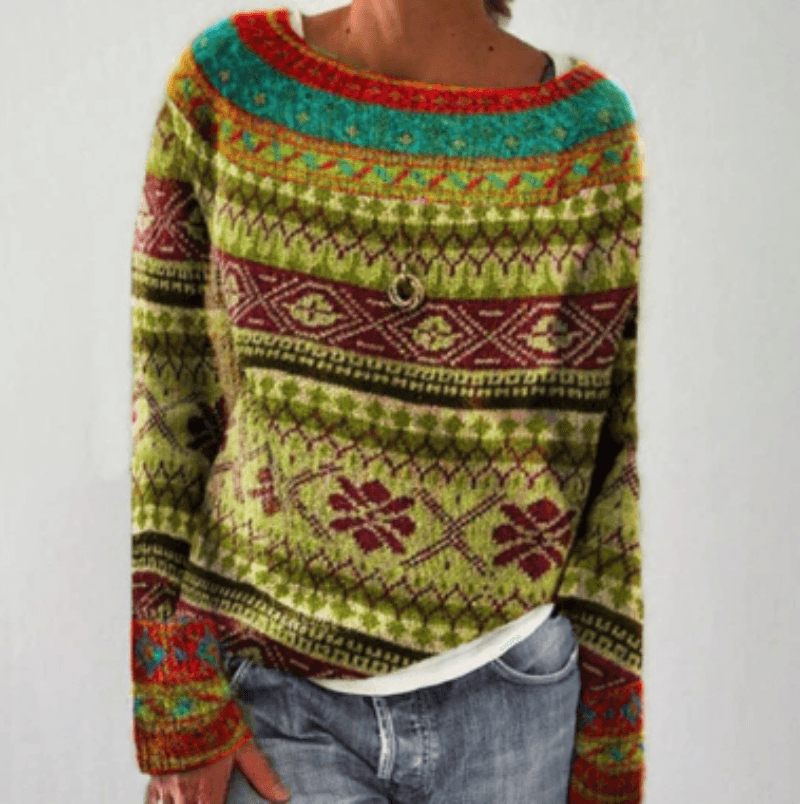 Women's Cotton Tree Print Knitted Jumper with Crew Neck