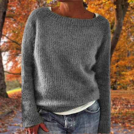 Women's Textured Boat Neck Knitted Jumper with Long Sleeves