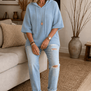 Women's Hooded Knit Jumper with Drawstring and Dropped Shoulders