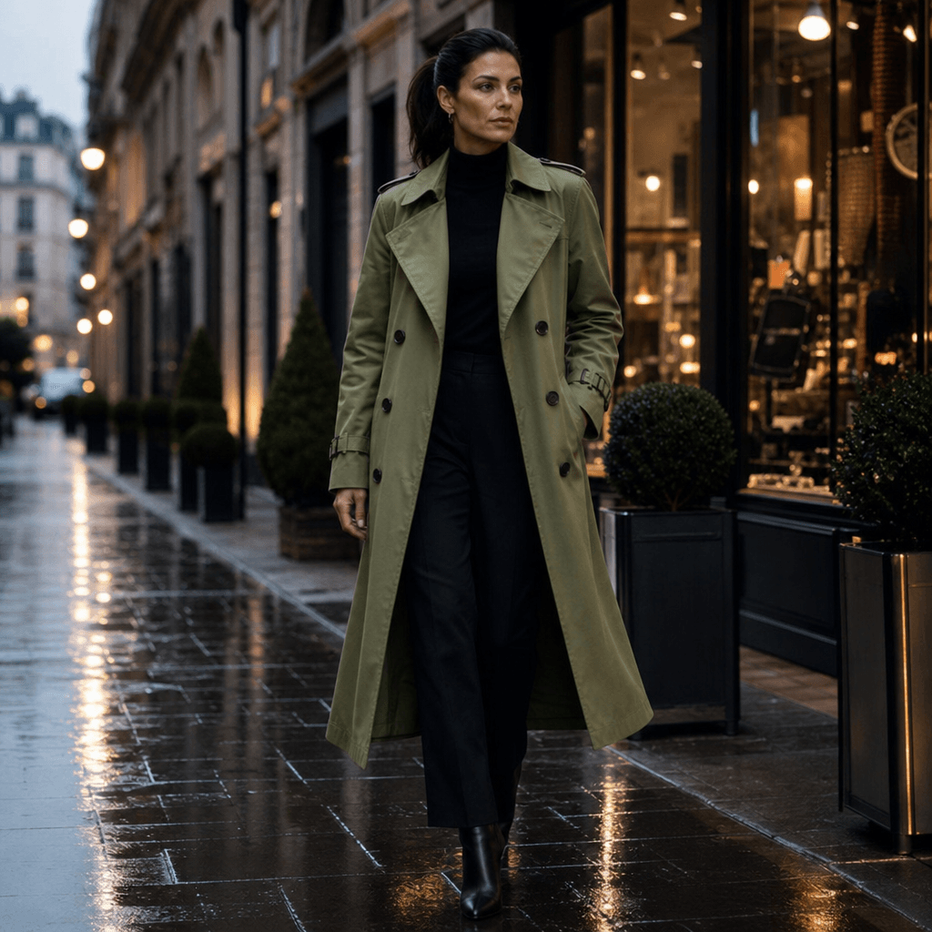 Mayfield Double-Breasted Long Belted Trench Coat for Women in Acetate
