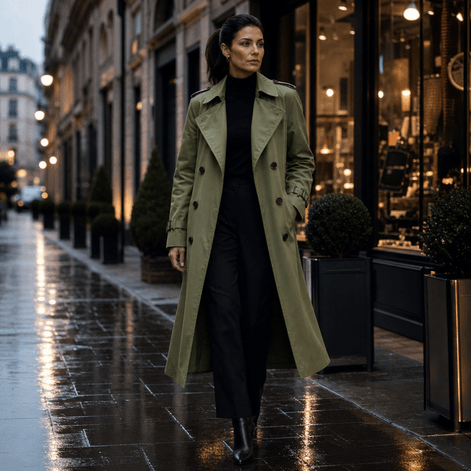 Mayfield Double-Breasted Long Belted Trench Coat for Women in Acetate
