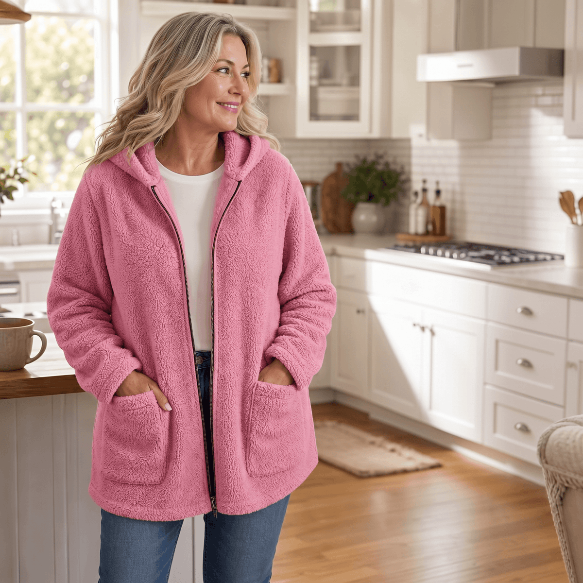 Cozelle Plush Hooded Oversized Fleece Zip-Up Jacket for Women