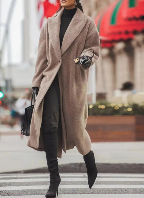 Christy Women's Oversized Longline Wool Blend Coat with Lapel Collar