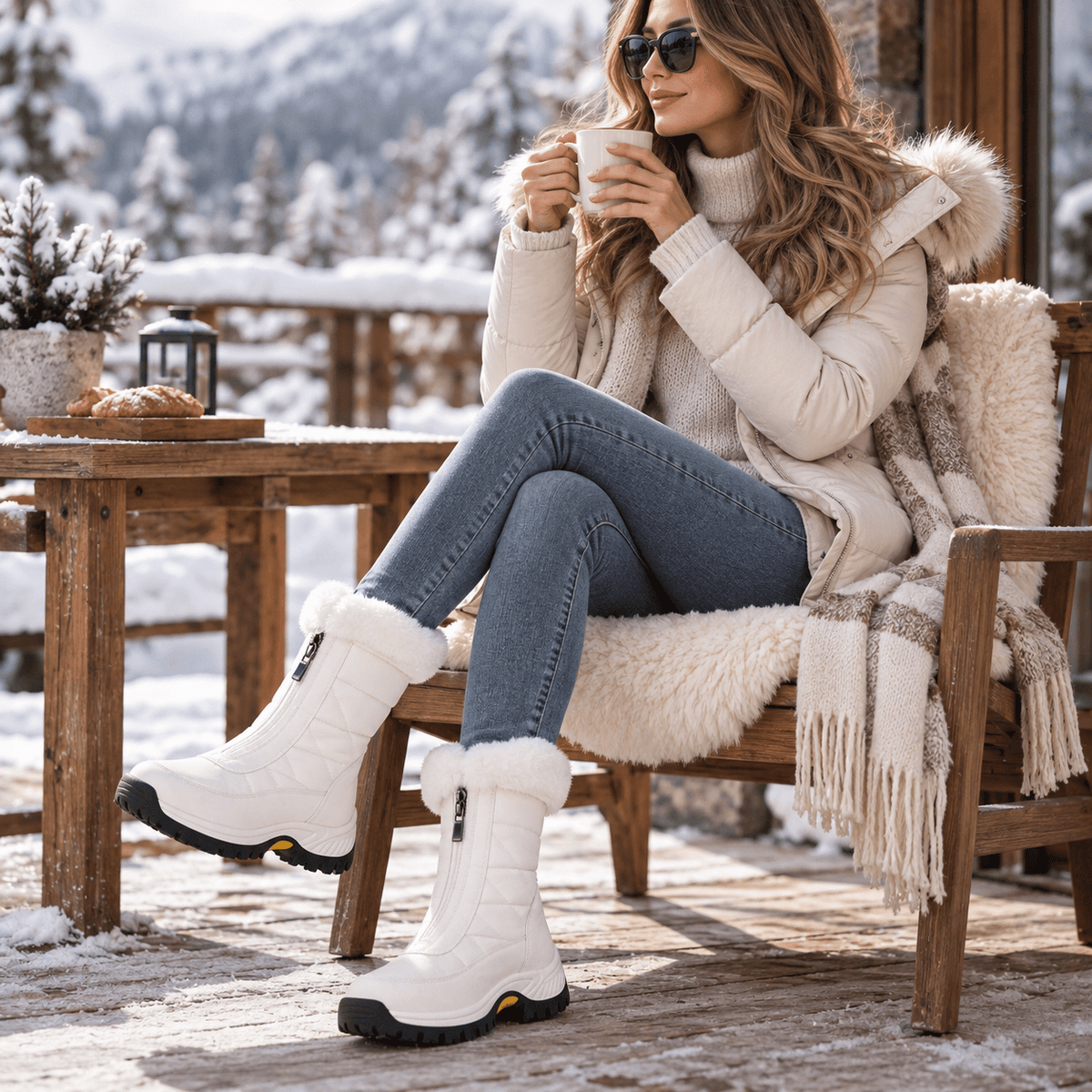Snowlina Plush-Lined Mid-Calf Zip-Up Winter Boots for Women
