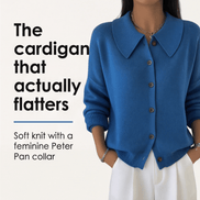 Peter Pan Collar Knitted Cardigan for Women with Ribbed Cuffs