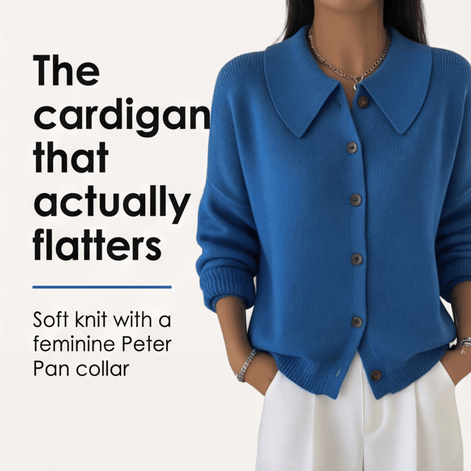 Peter Pan Collar Knitted Cardigan for Women with Ribbed Cuffs