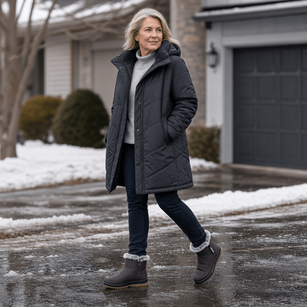 Faux Fur-Lined Waterproof Slip-On Ankle Boots for Women in Winter