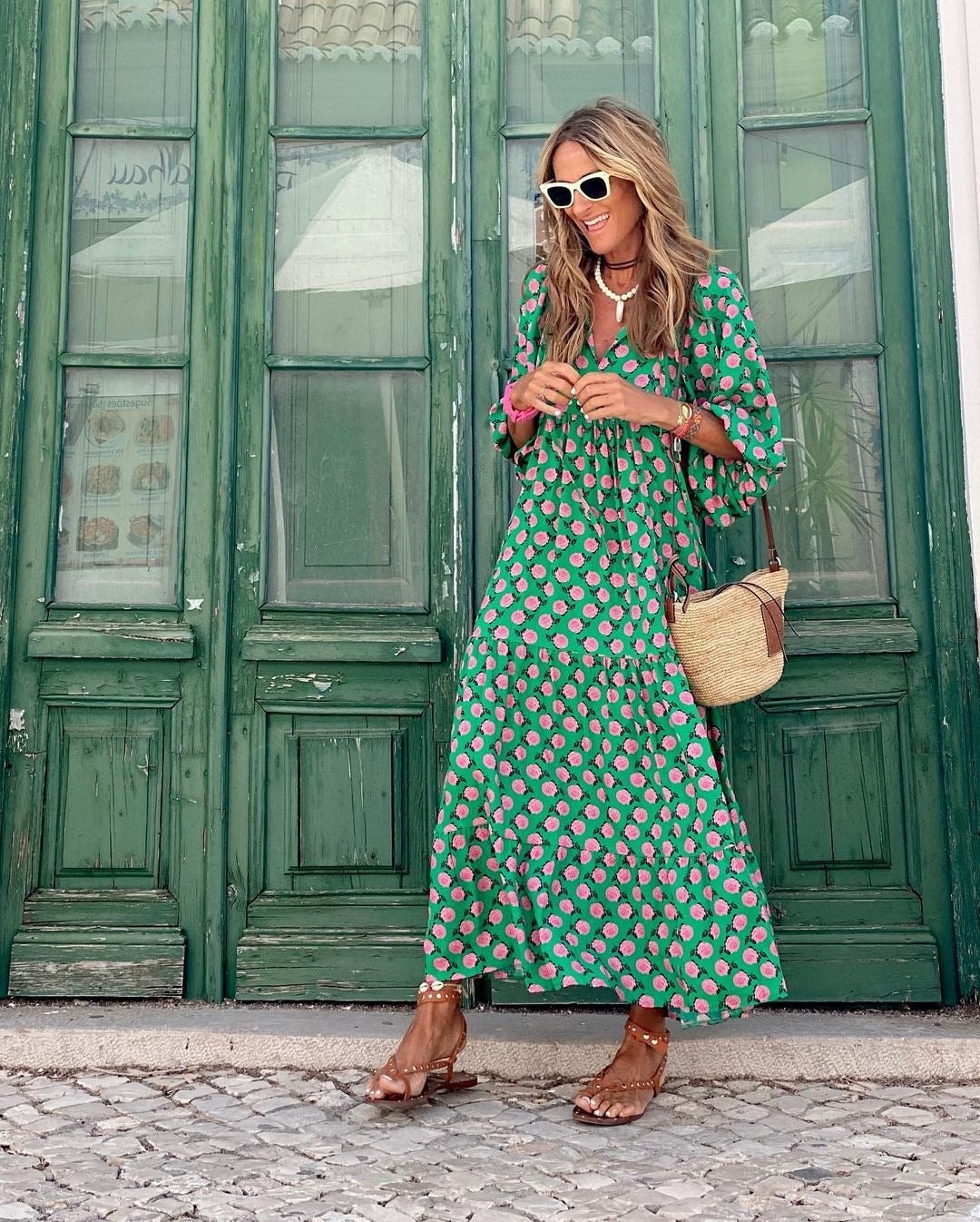Relaxed Fit Floral Woven Maxi Dress for Christmas Parties
