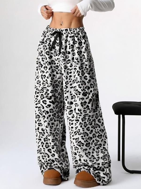 Women's Plush Plaid Wide-Leg Fleece Lounge Trousers