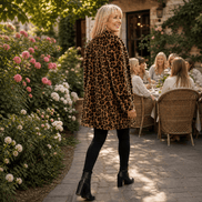 Women's Leopard Print Faux Fur Longline Coat with Open Front