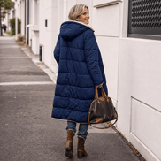 Women's Reversible Quilted Longline Winter Coat with Sherpa Trim