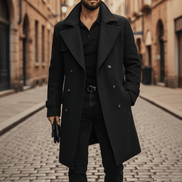 Double-Breasted Wool Blend Overcoat with Wide Notched Lapels
