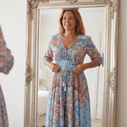 Floressa Paisley Floral V-Neck Women's Midi Dress with Drawstring Waist