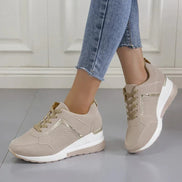 Women's Lace-Up Wedge Cushioned Sneakers with Breathable Mesh Panels