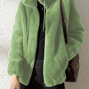 Phoebe Faux Fur Zip-Up Women's Coat with Drawstring Stand Collar