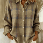 Esmeralda Plaid Cotton Flannel Button-Up Long Sleeve Blouse for Women