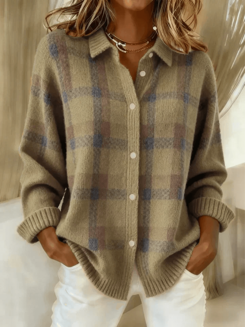 Esmeralda Plaid Cotton Flannel Button-Up Long Sleeve Blouse for Women